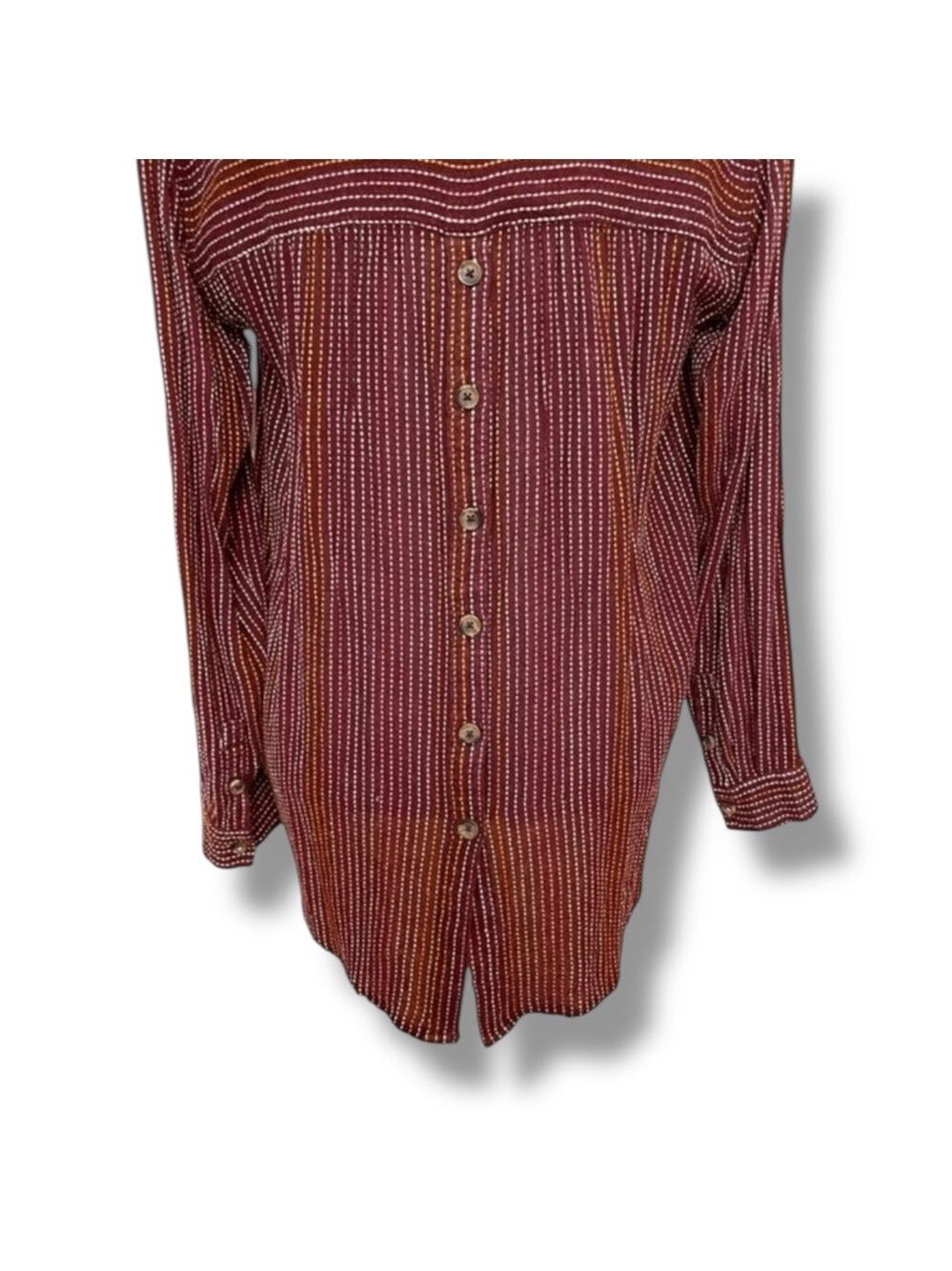 Anthropologie Isadora Button Back Tunic Burgundy Stripe Dot Wool Blend SIze S - Picture 9 of 13
